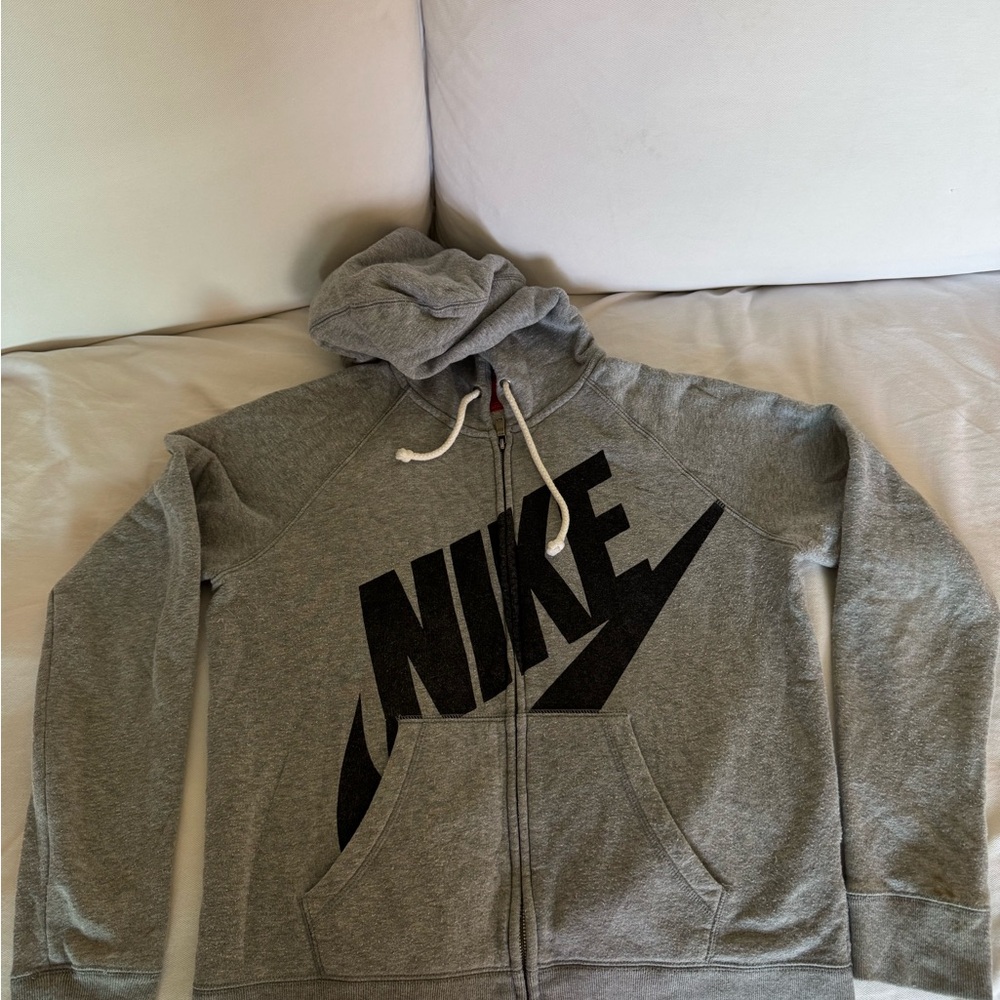 Women’s Nike Gray & Black Zip Up Hoodie Sweater with Black Design